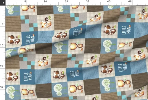 Vista 2 de Spoonflower Tela - Edredón de retazos de hombre pequeño del bosque con diseño de oso mapache y zorro crema azul y marrón impreso en tela de gasa