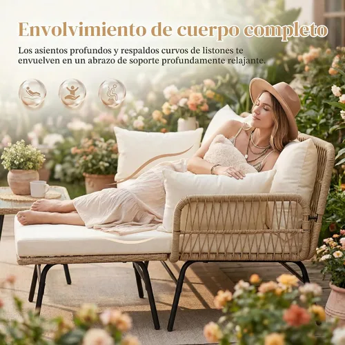 Vista 7 de BULEXYARD Juego de 3 piezas de muebles de patio al aire libre, estilo bohemio, en forma de L, sofá seccional de conversación de mimbre
