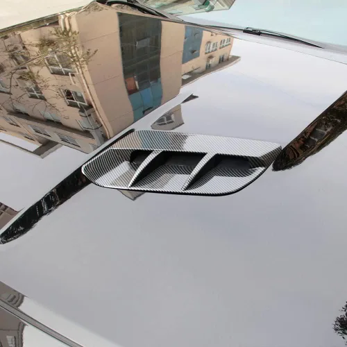Vista 3 de Cubierta de Moldura de Ventilación de Salida de Aire del Capó del Motor para Dodge Challenger 2015-2023 (Patrón de Fibra de Carbono)