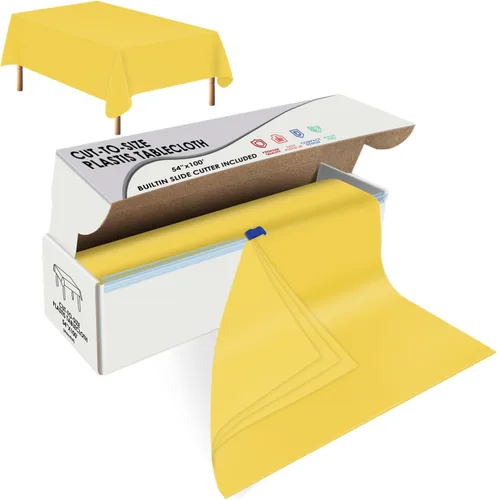 Vista 8 de tujol Rollo de mantel de mesa de plástico desechable beige de 54" X 100', cubierta de mesa de plástico con caja cortadora, mantel desechable cortado