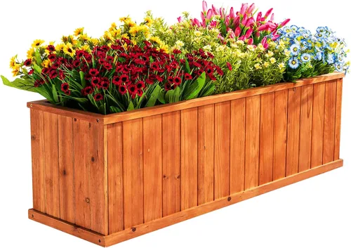 Vista 10 de Juego de 3 cajas de flores de madera para exteriores, macetas de barril de madera de acacia duraderas para plantas al aire libre con asas