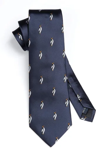 Vista 3 de HISDERN Corbatas para hombre clásicas divertidas de animales y bolsillo cuadrados tejido jacquard novedoso juego de pañuelos para hombre