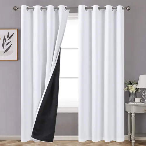 Vista 103 de YoungsTex - Cortinas 100% opacas para dormitorio, con aislamiento térmico y ojales, cortinas oscuras negras con capa pesada para ventana de sala