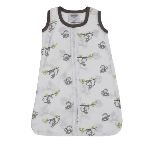 Vista 6 de Bacati - Saco de dormir de muselina Happy Monkeys (mantas portátiles) (recién nacido, beige/gris)
