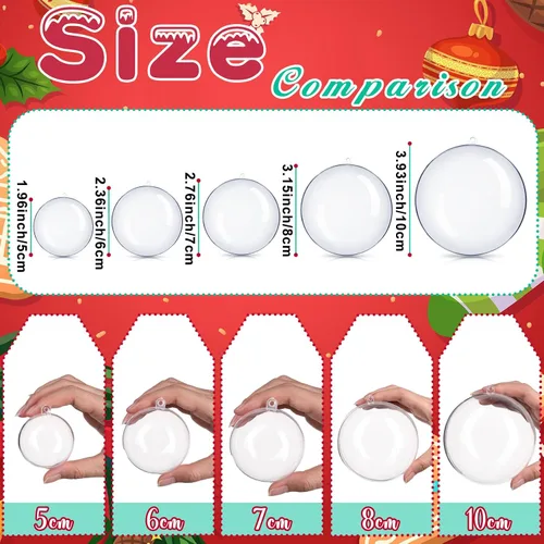 Vista 3 de Sratte 36 bolas de adornos rellenables de Navidad, adornos colgantes de plástico transparente para manualidades, bolas transparentes para bodas