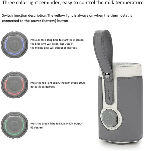 Vista 6 de Calentador de biberones portátil USB, 3 temperaturas ajustables para viajes en coche y mantenimiento de calor de leche, gris oscuro
