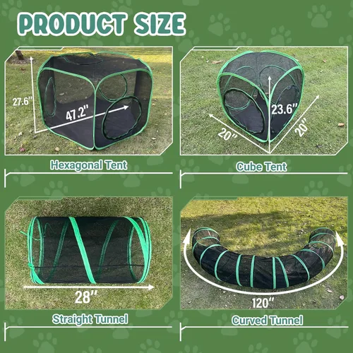 Vista 2 de Pawtenda Recintos para gatos al aire libre, tienda de campaña para gatos 10 en 1 con túneles para exteriores, gran espacio Catio para mascotas al