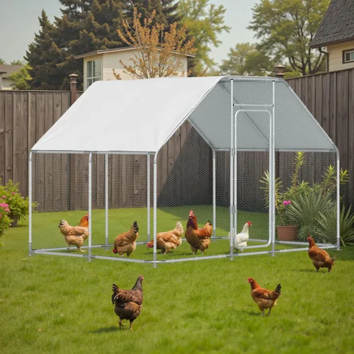 Vista 11 de Gallinero de metal, gallinero con cubierta impermeable y anti-UV, jaula de aves de corral con puerta con cerradura, gallinero para gallinas de pato