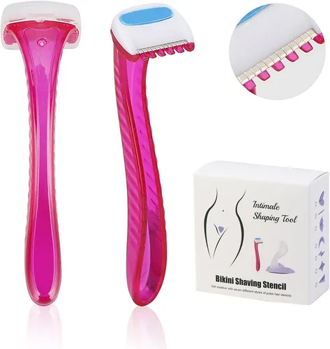 Vista 6 de Plantillas de pelo púbico para mujer, plantilla de afeitado para mujer, recortadora de pelo púbico íntimo con 7 formas, perfectas para modelar