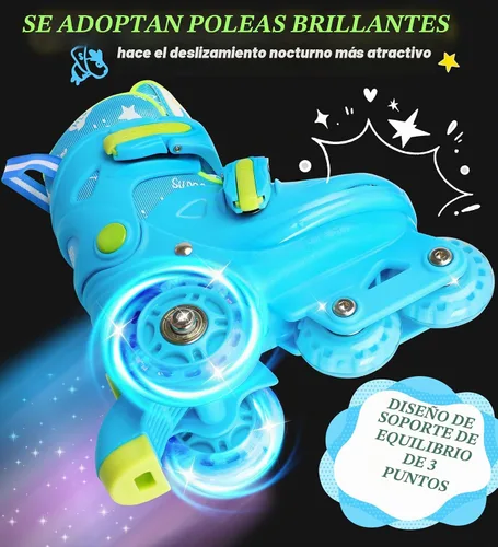 Vista 3 de Patines de ruedas ajustables para niños, niñas y señoras con ruedas que se iluminan con flash (edad 3-9), equilibrio de tres puntos, empaque de caja