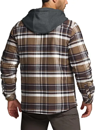 Vista 3 de CQR - Chaqueta tipo camisa de franela para hombre, de manga larga, cálida para invierno, para exteriores, casual, a cuadros, con bolsillos