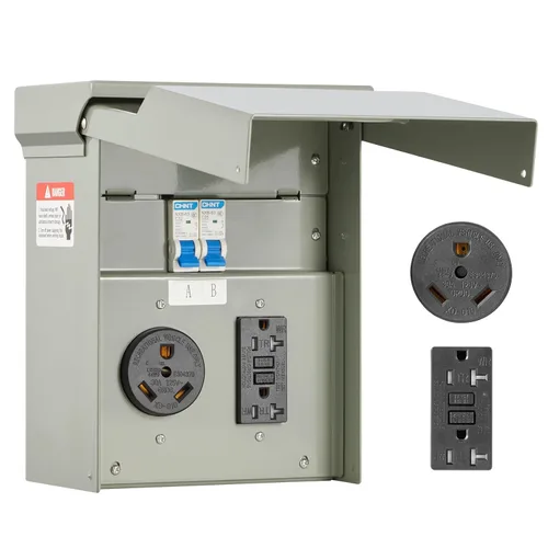 Vista 12 de VEVOR Caja de toma de corriente para RV de 30 amperios, 125/250 voltios, caja de receptáculo para RV exterior cerrada con cerradura, NEMA TT-30R