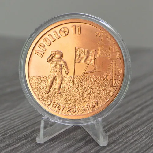 Vista 2 de Apollo 11 Moneda conmemorativa de cobre puro .999 de 1 oz en cápsula