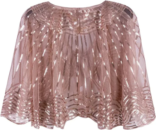 Vista 2 de Vijiv Chaqueta estilo vintage de los años 20 adornado chal nupcial chal capelet aleta bolero cubierta para fiesta Gatsby