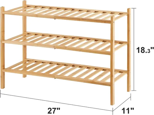 Vista 3 de viewcare Zapatero de bambú de 9 niveles para entrada, apilable Plegable Natural, zapateros independientes para pasillo armario