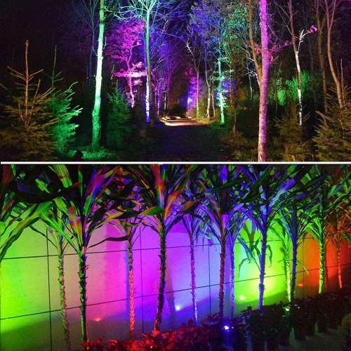 Vista 6 de PAR38 - Bombilla LED para proyector, 30 W, cambio de color, luz de paisaje RGB controlada a distancia, regulable E27 a base de lámpara de césped