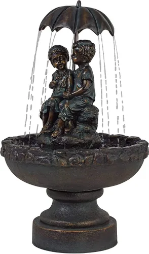 Vista 6 de Niño y niña bajo el paraguas de 40 pulgadas de alto, grande, rústico, para interiores y exteriores, decoración de núcleo de cabaña, fuente de suelo