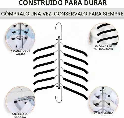 Vista 5 de TOPIA HANGER Percha para Ropa que Ahorra Espacio, Perchas de 6 Niveles para Camisas y Abrigos que Ahorran Espacio Sin Protuberancia en los Hombros