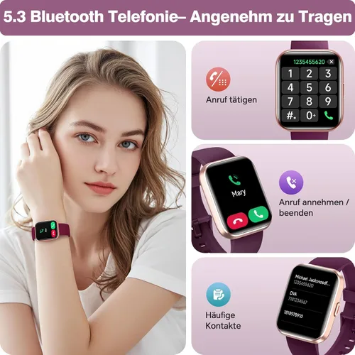 Vista 2 de Relojes inteligentes para mujer, reloj inteligente HD de 1.85 pulgadas para iPhone/Samsung/Android con llamadas/mensajes/recordatorios, 3ATM 120+