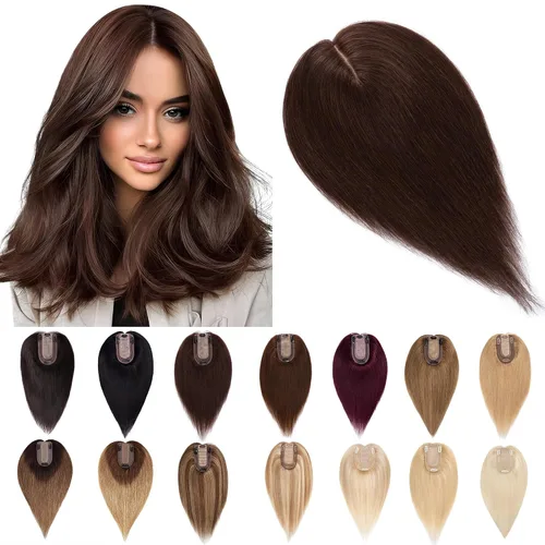 Vista 18 de SEGO Toppers para el cabello para mujer, cabello humano real con flequillo, 2.8 x 5.1 in, base de seda, 100% cabello humano Remy, clip en la parte