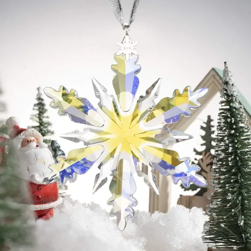 Vista 3 de SIYOUKI Adorno de Navidad de ángel de hielo 2023 con caja de regalo, estrella de invierno anual de copo de nieve de cristal, colgante de decoración