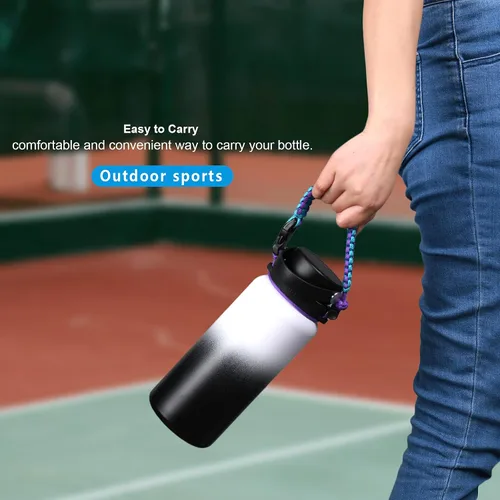 Vista 2 de Wongeto Mango de cuerda de paracaídas con correa para el hombro compatible con Hydro Flask 2.0 (rediseñado en 2020) botellas de boca ancha, se