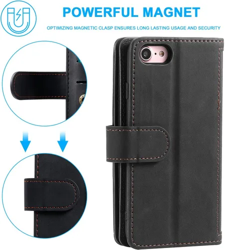 Vista 7 de UEEBAI Funda tipo cartera para iPhone SE 2022 5G/iPhone 7/iPhone 8/iPhone SE 2020, retro con 9 ranuras para tarjetas, bolsillo con cremallera, funda