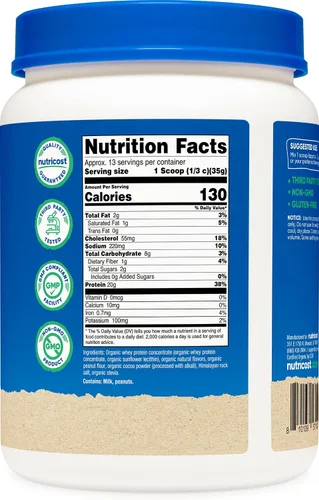 Vista 5 de Nutricost Concentrado de proteína de suero orgánico, sabor a mantequilla de maní de chocolate, (1 libra), sin gluten, sin OMG