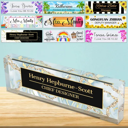 Vista 36 de Placa de nombre de escritorio personalizada de bloque de acrílico personalizado para oficina, placa de escritorio personalizada, decoración