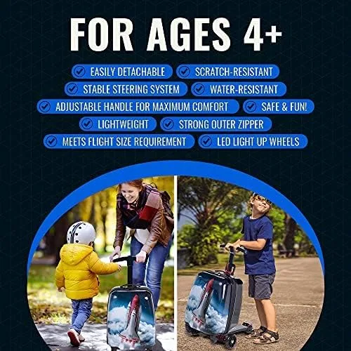 Vista 6 de Scootz Equipaje de scooter para niños maleta de paseo para niños dirección segura equipaje de paseo para niños con maleta de transporte extraíble