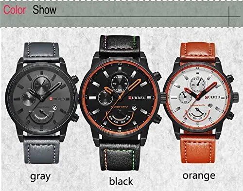 Vista 5 de CURREN Reloj de cuarzo para hombre, de lujo, de cuero, a la moda, casual, reloj deportivo