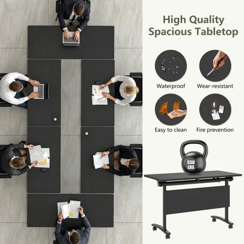 Vista 7 de 47.2in Folding Conference Table, Modular Meeting Table with Wheels 2Pack Deep Gray