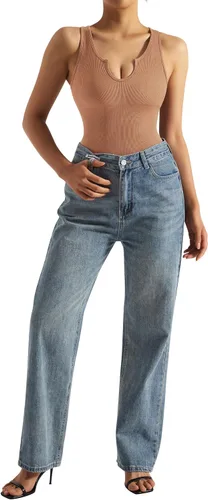 Vista 9 de SUUKSESS Body sin costuras acanalado con cuello de muesca para mujer