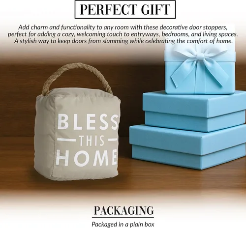 Vista 3 de Pavilion Gift Company 72151 Bless This Home - Tope para puerta, 5 x 6 pulgadas, gris, bronceado, beige y blanco