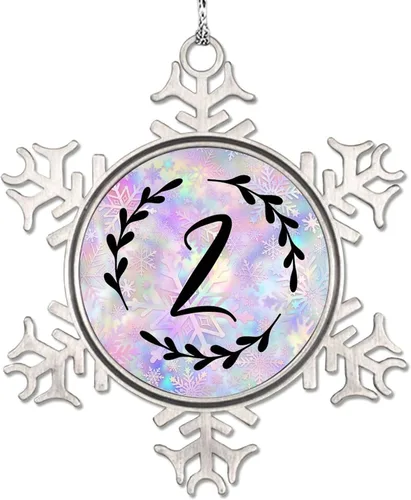 Vista 31 de Adorno de copo de nieve de letra A con inicial de copo de nieve, corona negra, adorno con monograma para decoración de árbol de Navidad, adornos