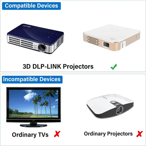 Vista 6 de Gafas 3D, gafas recargables con obturador activo para proyectores DLP-Link 3D Cocar Toumei