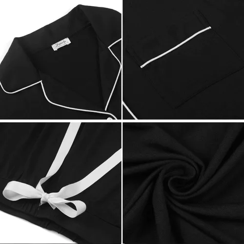 Vista 4 de Pijama de bambú ultra suave para mujer, juego de pijama - manga largacon botones.