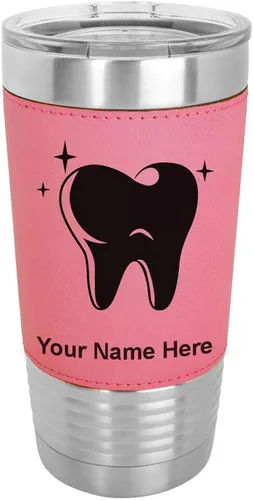 Vista 9 de LaserGram Vaso aislado al vacío de 20 onzas, con dientes, grabado personalizado incluido (piel sintética, estilo béisbol)