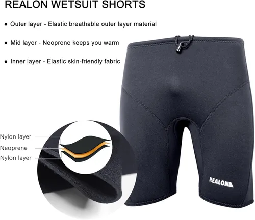 Vista 7 de REALON Wetsuit Shorts Neoprene Men 3mm Buoyancy Swim Pants Adult Women Sweat Wet Suit Trunks Jammers Keep Warm Water Sport Aerobics for Swimming