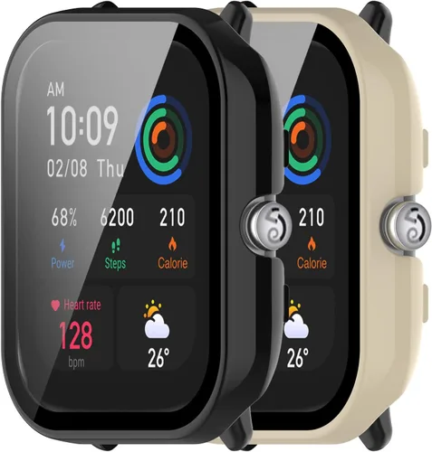 Vista 11 de Paquete de 2 protectores de pantalla compatibles con Amazfit GTS 4 Mini, pantalla de vidrio templado + fundas protectoras de policarbonato mate
