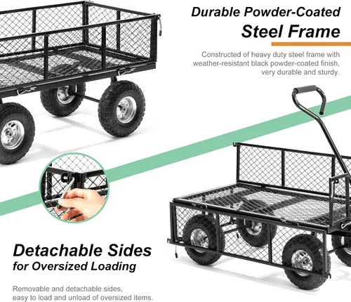 Vista 3 de Glitzhome Carrito de jardín de acero de malla resistente con lados extraíbles, 42.5 pulgadas de largo, negro