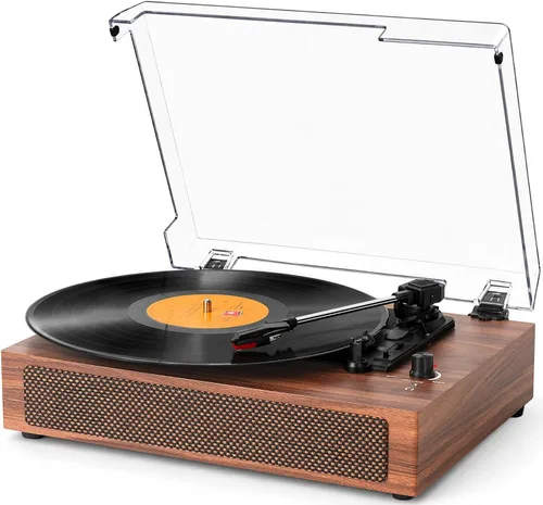 Vista 11 de Tocadiscos de vinilo Bluetooth con altavoces estéreo incorporados, transmisión por correa, tocadiscos de 3 velocidades para discos de vinilo