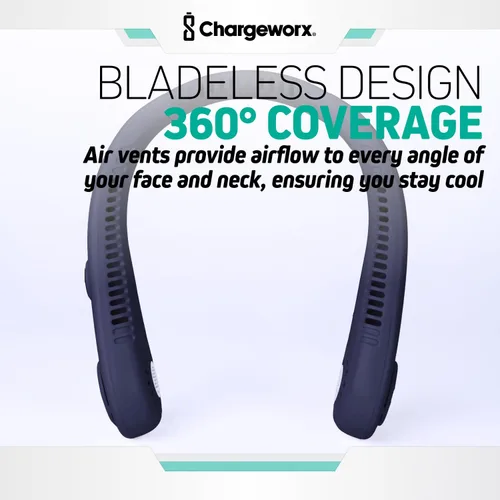 Vista 7 de CHARGEWORX Ventilador de cuello portátil portátil, ventilador de refrigeración personal sin aspas con batería recargable de 4000 mAh, pantalla LCD