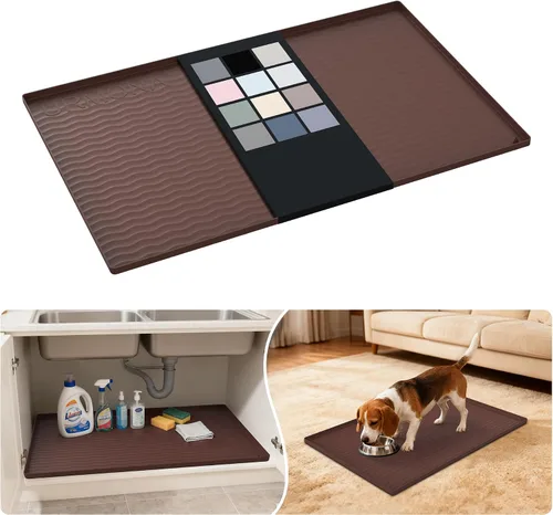 Vista 88 de URMONA - Tapete de silicona impermeable para debajo del fregadero, 16 x 10 Beige