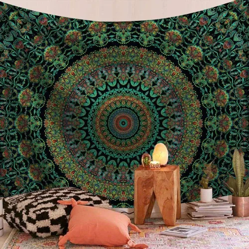 Vista 4 de FENDROM - Tapiz colorido y genial con mandala, artesanía popular, hindú, hippie, bohemio, para colgar en la pared, arte psicodélico floral