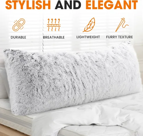 Vista 5 de Cheer Collection Almohada larga para el cuerpo, almohada larga suave y mullida para sofá y cama, almohada de felpa para dormir de lado, almohada