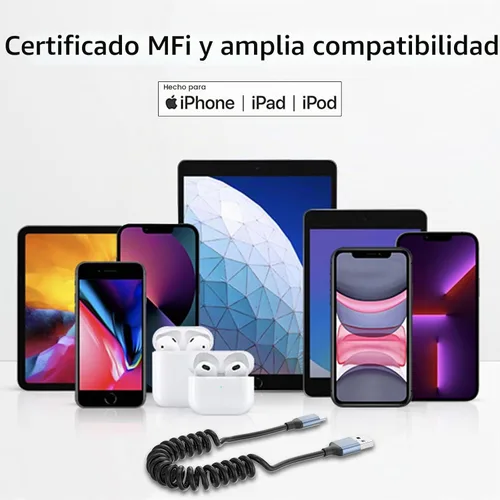 Vista 7 de Cable USB C en espiral, paquete de 2 cables de carga USB C retráctiles para iPhone 15, cable de carga de coche USB tipo C de 3 pies, cable de carga