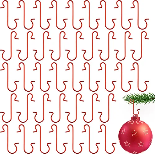 Vista 8 de 100 unidades de ganchos para adornos de Navidad - Ganchos negros para decoración de árbol de Navidad