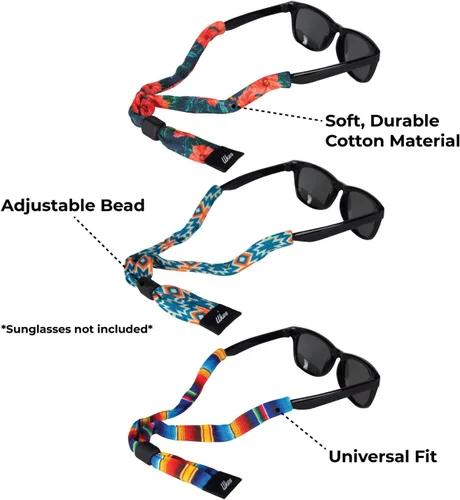 Vista 2 de Ukes Correas para gafas de sol y gafas de algodón para niños, paquete de 3 (gafas no incluidas)