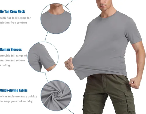 Vista 6 de BIYLACLESEN Camiseta de manga corta con protección solar UPF 50+ transpirable de secado rápido, para correr, para hombre